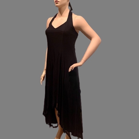 Igigi Halter Gown & Shrug Size 14/16 Sheer Black on Black, Lace Trim Hi-Lo Dress - Picture 1 of 15
